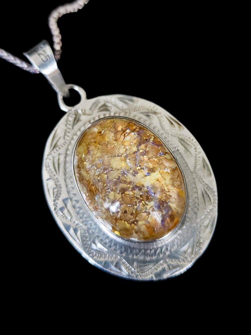 VINTAGE 80s Sterling Silver & Golden Quartz Southwestern Necklace 24 inches